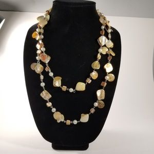 Turquois Teal Brown Greenish Shell Faux Pearl Neck